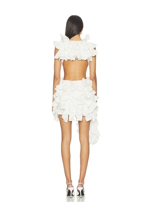 AKNVAS Olive Ruffle Dress in White. Size 0. Also in 4.