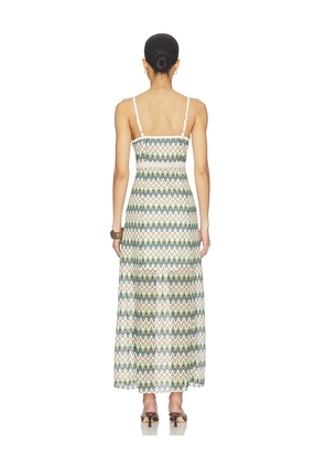 Central Park West Celine Rainbow Crochet Maxi Dress in Beige,Green. Size S. Also in M, XL, XS.