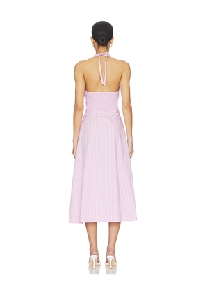 Central Park West Ora Poplin Stripe Halter Dress in Pink. Size S. Also in L, M, XL, XS.
