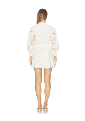Alice + Olivia Lucy Embroidered Longsleeve Mini Shirt Dress With Tie Belt in White. Size 4. Also in 10.