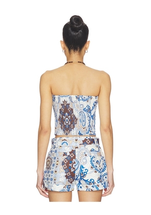 Central Park West Inez Paisley Hankercheif Bandau in Brown,Blue. Size S. Also in XS, M, L, XL.