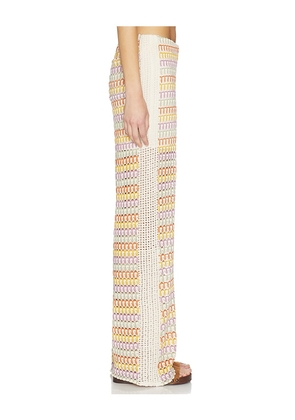 Central Park West Celine Rainbow Crochet Mid Rise Pants in Yellow,Beige. Size S. Also in L, XL, XS.