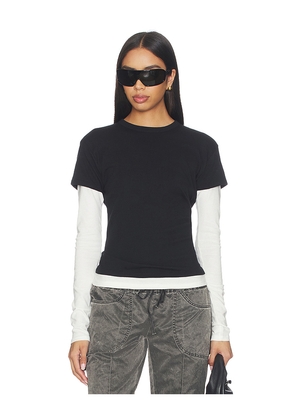 EB Denim Rory Layered Long Sleeve in Black,White. Size XS. Also in S, M.