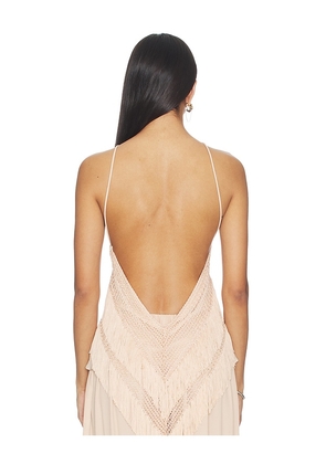 The Andamane Reina Halterneck Fringed Top in Peach. Size 38/XS. Also in 40/S, 42/M.