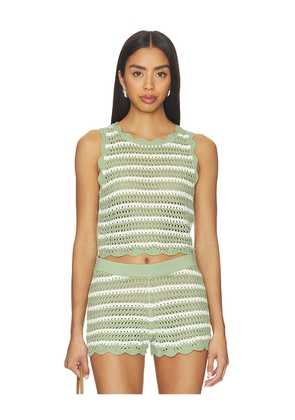 Alice + Olivia Ciara Cropped Pointelle Pullover in Sage,White. Size XS. Also in S, M, L, XL.