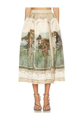 Agua by Agua Bendita Tangelo Paraiso Midi Skirt in Beige,Green. Size XS. Also in S, M, L, XL.