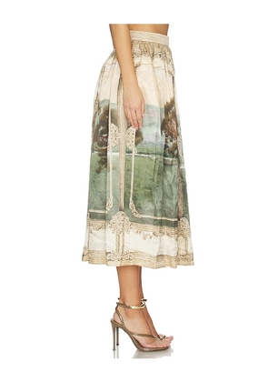 Agua by Agua Bendita Tangelo Paraiso Midi Skirt in Beige,Green. Size XS. Also in S, M, L, XL.