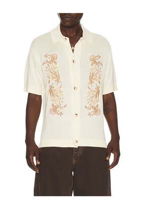 Central Park West Anderson Embroidered Camp Shirt in Cream. Size S. Also in M, L, XL/1X.