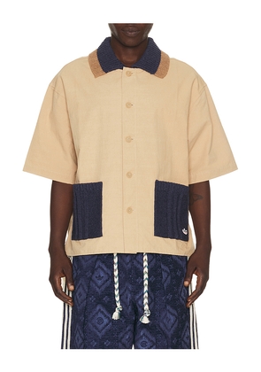 adidas Originals x Clot By Edison Chen Guayabera Shirt in Beige. Size M. Also in L, XL/1X.