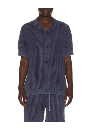 Central Park West Henry Snow Wash Camp Shirt in Slate. Size S. Also in M, L, XL/1X.
