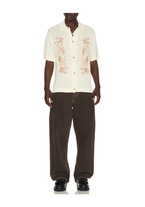 Central Park West Anderson Embroidered Camp Shirt in Cream. Size S. Also in M, L.
