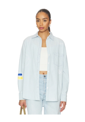 DANNIJOPRO The Doodle Sports Oxford Top in Blue. Size XS. Also in S, M, L.