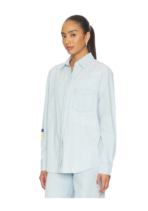 DANNIJOPRO The Doodle Sports Oxford Top in Blue. Size XS. Also in S, M, L.
