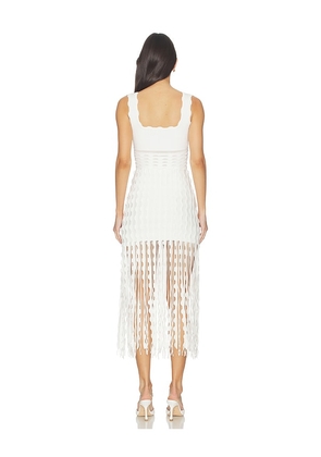 SIMKHAI Jasmine Scalloped Knit Midi Dress in Ivory. Size XS. Also in M.