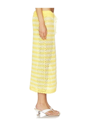 SIMKHAI Welles Crochet Midi Skirt in Yellow. Size XS. Also in L, M, S.