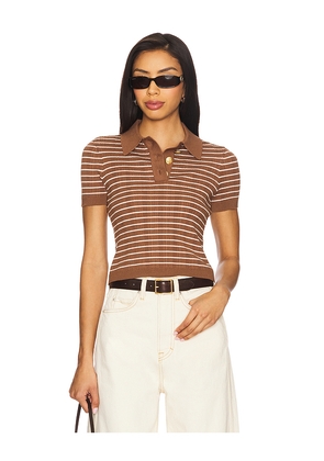 Lovers and Friends Camelia Stripe Short Sleeve Polo in Brown. Size XS. Also in XXS, S, M, L, XL.