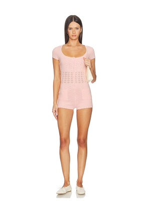 MAJORELLE Fenella Short Sleeve Romper in Pink. Size XS. Also in S, M, L.