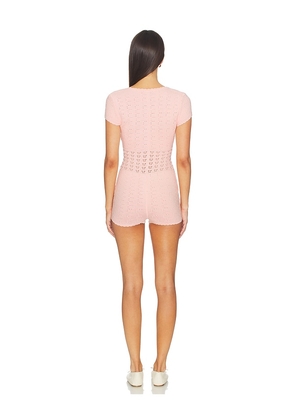 MAJORELLE Fenella Short Sleeve Romper in Pink. Size XS. Also in S, M, L.