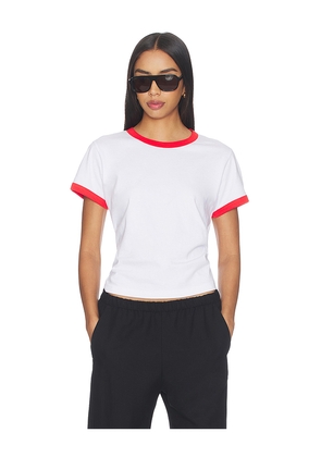 LESET Margo Ringer Tee in White,Red. Size XS. Also in S, M, L, XL.