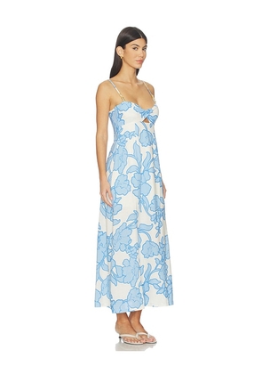 MINKPINK Alessia Twist Front Midi Dress in Blue,White. Size XS. Also in M, S.