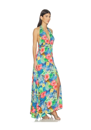Luli Fama Jungle Reign Convertible Maxi Dress in Blue,Green. Size XS. Also in M, S.