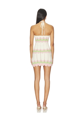 MINKPINK Lumi Pointelle Knit Mini Dress in Cream,Pink. Size XS. Also in M, L.