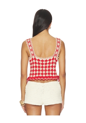 MOTHER The Square Top in Red,Cream. Size XS. Also in S, M, L, XL.