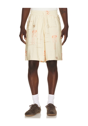MISBHV Devil & Angel Postcard Shorts in Cream. Size S. Also in M, L, XL/1X.