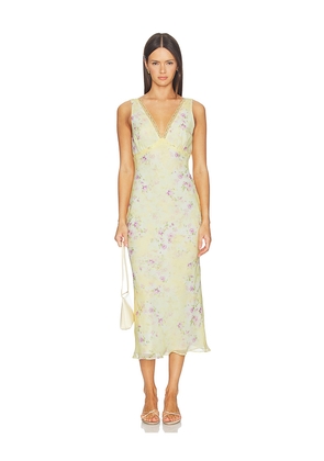 MORE TO COME Alora Midi Dress in Lemon. Size XXS. Also in XS, S, M, L, XL.