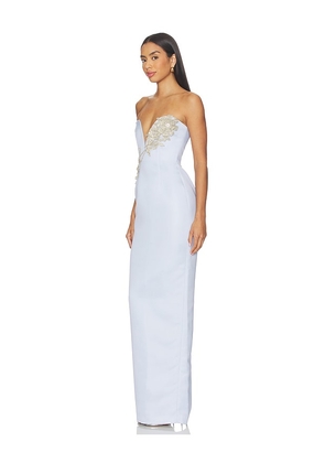 SAU LEE Luna Satin Gown in Blue. Size 00. Also in 0, 8.