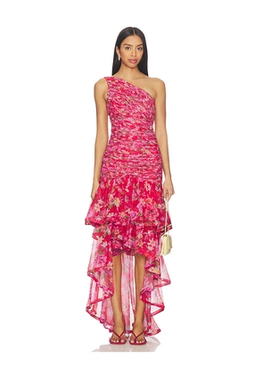 PatBO Peony Asymmetrical Maxi Dress in Red. Size 4. Also in 8, 10.