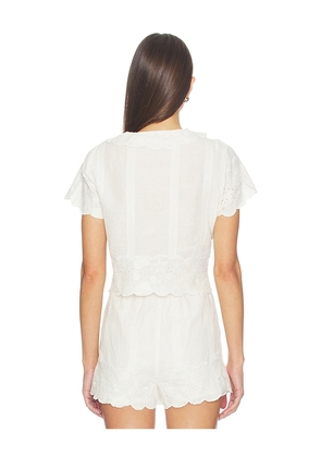 Show Me Your Mumu Lyla Top in White Eyelet Embroidery in White. Size S. Also in XS, M, L, XL.