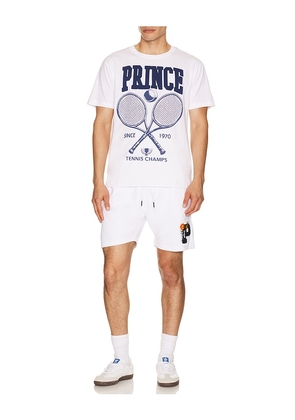 Prince Tennis Brushed Fleece Short in White. Size M. Also in S, L, XL/1X.