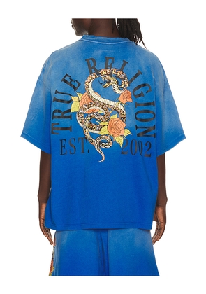 True Religion Floral Snake Oversized Tee in Royal. Size S. Also in M, L, XL/1X.