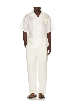Sanea Sakorn Orchid Brooch Silk Shirt in Cream. Size S. Also in L.