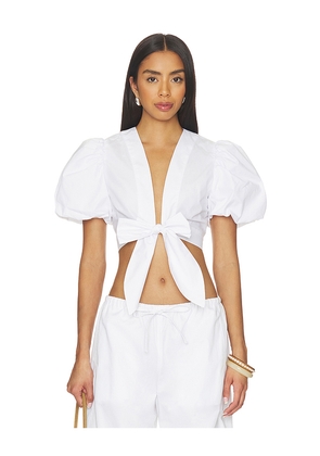 Susana Monaco Poplin Bubble Sleeve Tie Front Top in White. Size XS. Also in S, M.