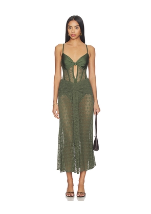 PatBO Sirena Mesh Maxi Dress in Olive. Size XS. Also in S, M, L.