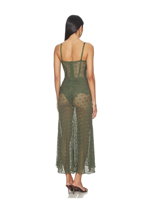 PatBO Sirena Mesh Maxi Dress in Olive. Size XS. Also in S, M.