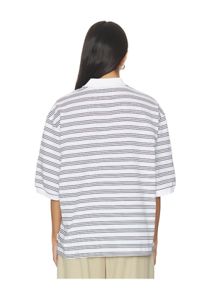 Rohe Striped Oversized Polo in White,Baby Blue. Size 34. Also in 36, 38, 40.
