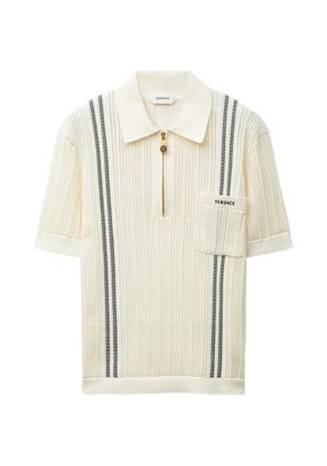 Versace embroidered-logo cotton knit polo shirt - Neutrals