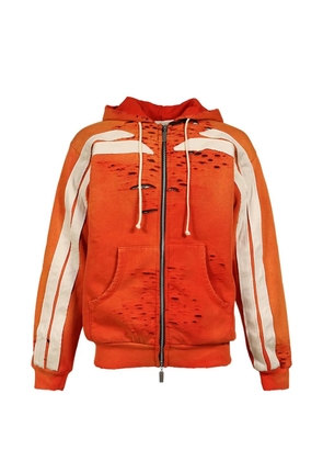 RRR123 Apocrypha Pious distressed side-stripefull-zip hoodie - Orange
