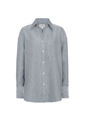 TWP pinstripe-pattern oversized shirt - Blue