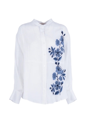 ERMANNO FIRENZE floral-embroidered pintuck-detail shirt - White