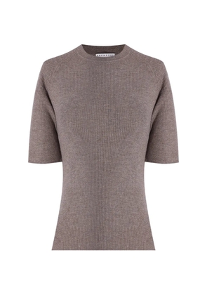 Brunello Cucinelli ribbed-knit lurex-finish T-shirt - Brown