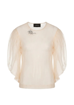 Simone Rocha crystal-embellished puff-sleeve top - Neutrals