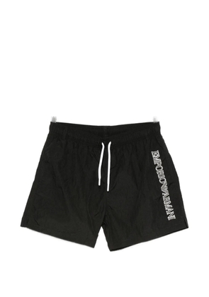 Emporio Armani logo-embroidered drawstring swim shorts - Black