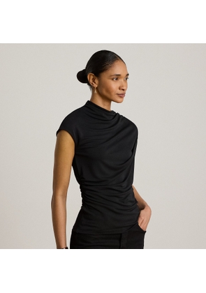 Shirred Stretch Jersey Mockneck Top
