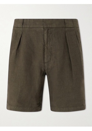 Mr P. - Straight-Leg Pleated Linen Shorts - Men - Green - 28