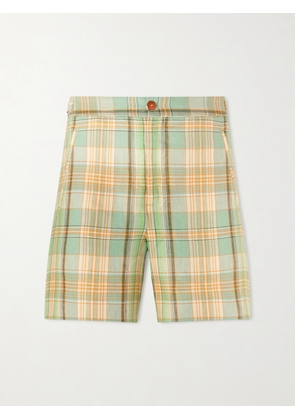 God's True Cashmere - Straight-Leg Checked Linen Shorts - Men - Green - S