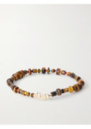 Luis Morais - 14-Karat Gold Tiger Eye Beaded Bracelet - Men - Brown